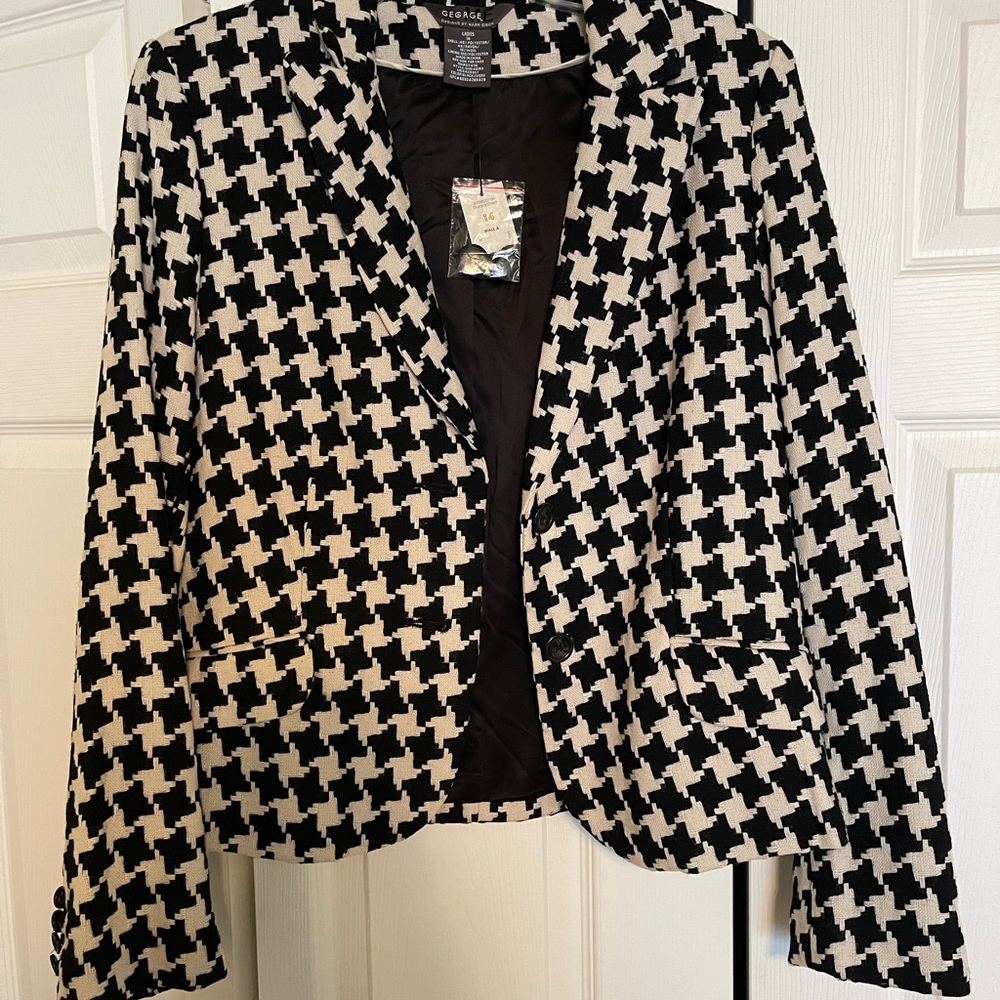 George Black and White Houndstooth Blazer